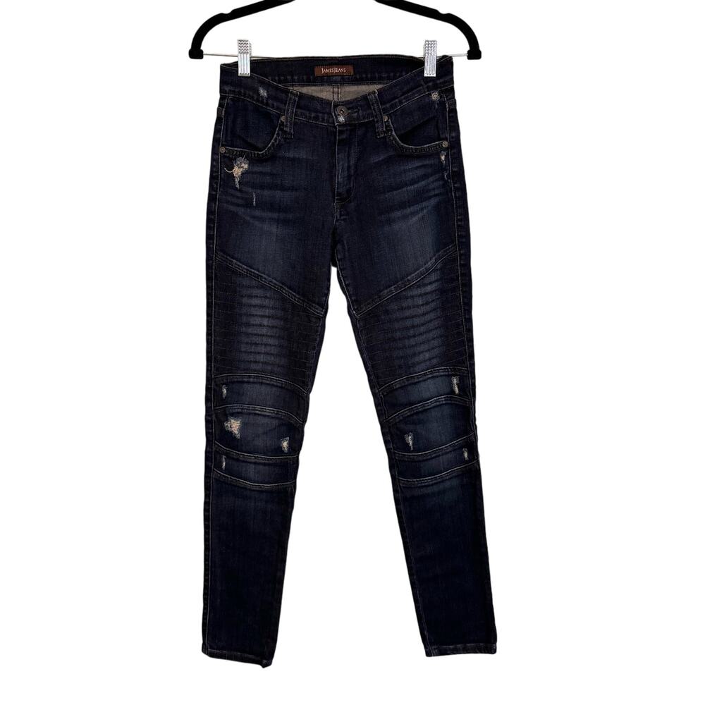 James Jeans Moto Jean Womens 26 Blue Denim Low Rise Skinny Distressed Dark Wash
